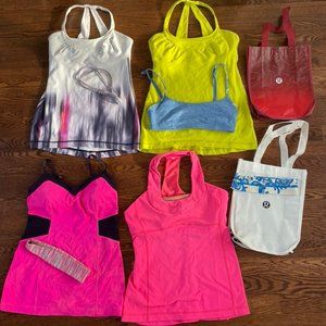 Lot of Three Women's Lululemon All Size 6 Tops + 1 Bra + Bags + Headbands